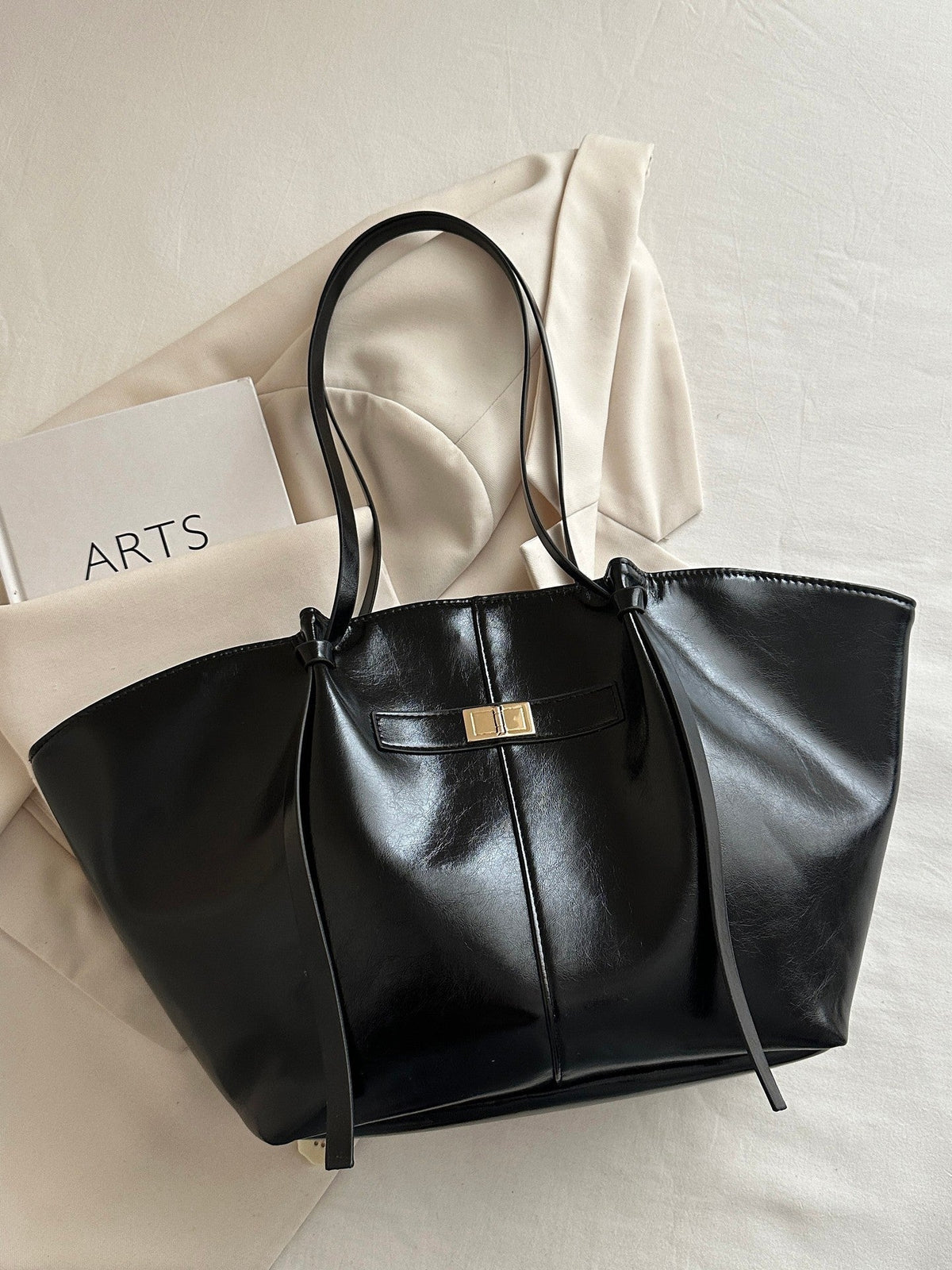 Gerda Winged Vegan Leather Shopper Tote with Turn-Lock – view 6