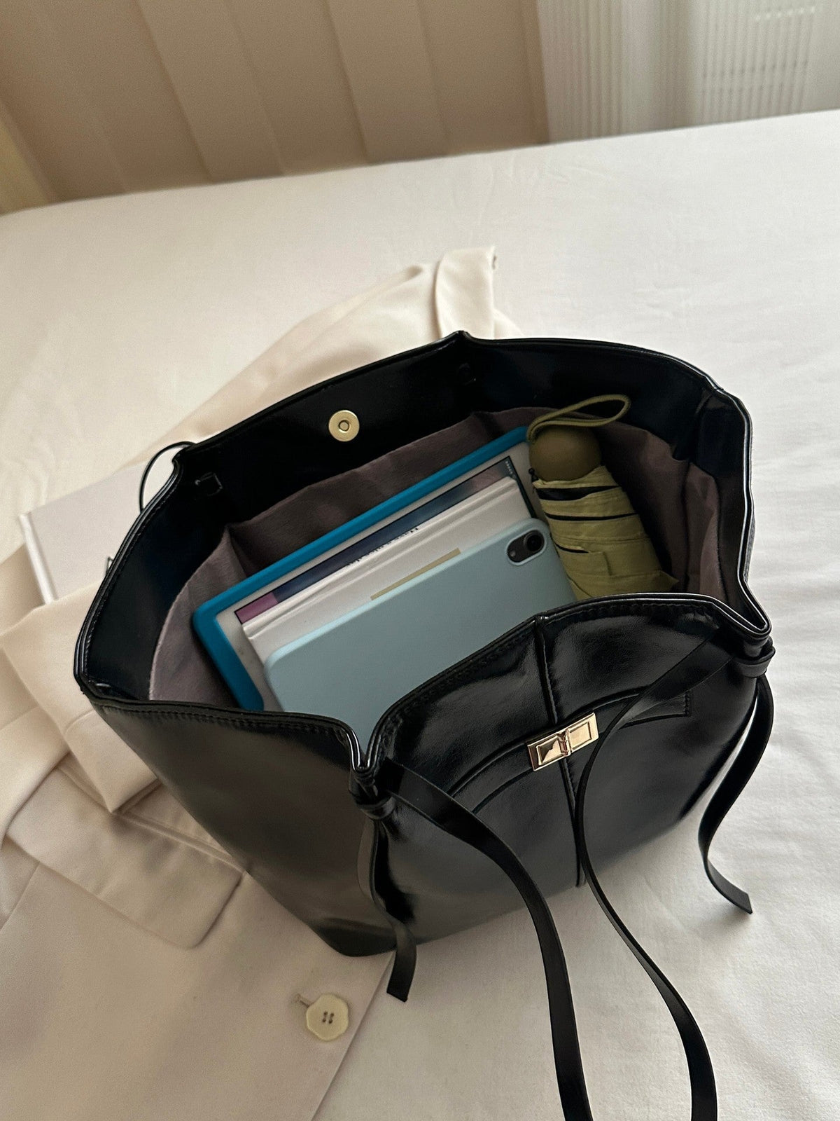 Gerda Winged Vegan Leather Shopper Tote with Turn-Lock