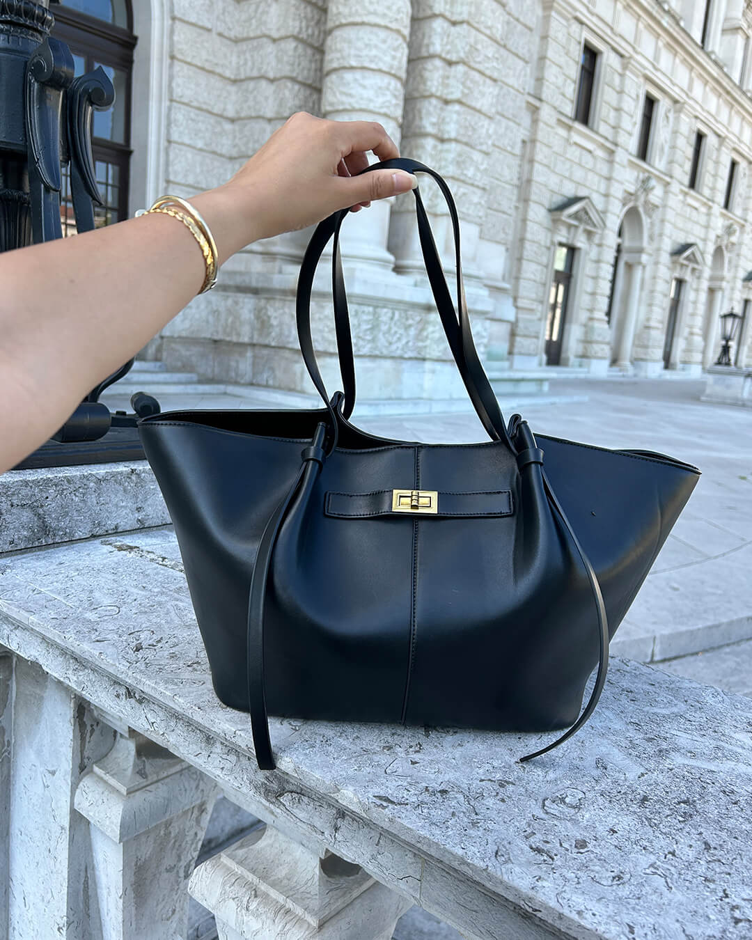 Gerda Winged Vegan Leather Shopper Tote with Turn-Lock – view 3