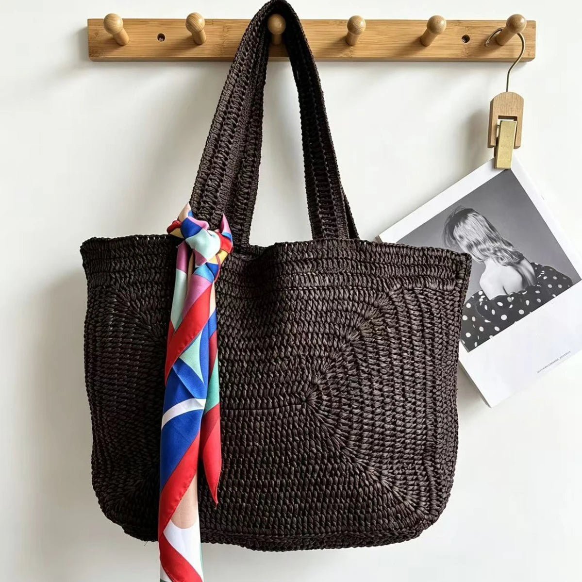 Hannie Handwoven Paper Rope Beach Tote Bag – Dark Brown
