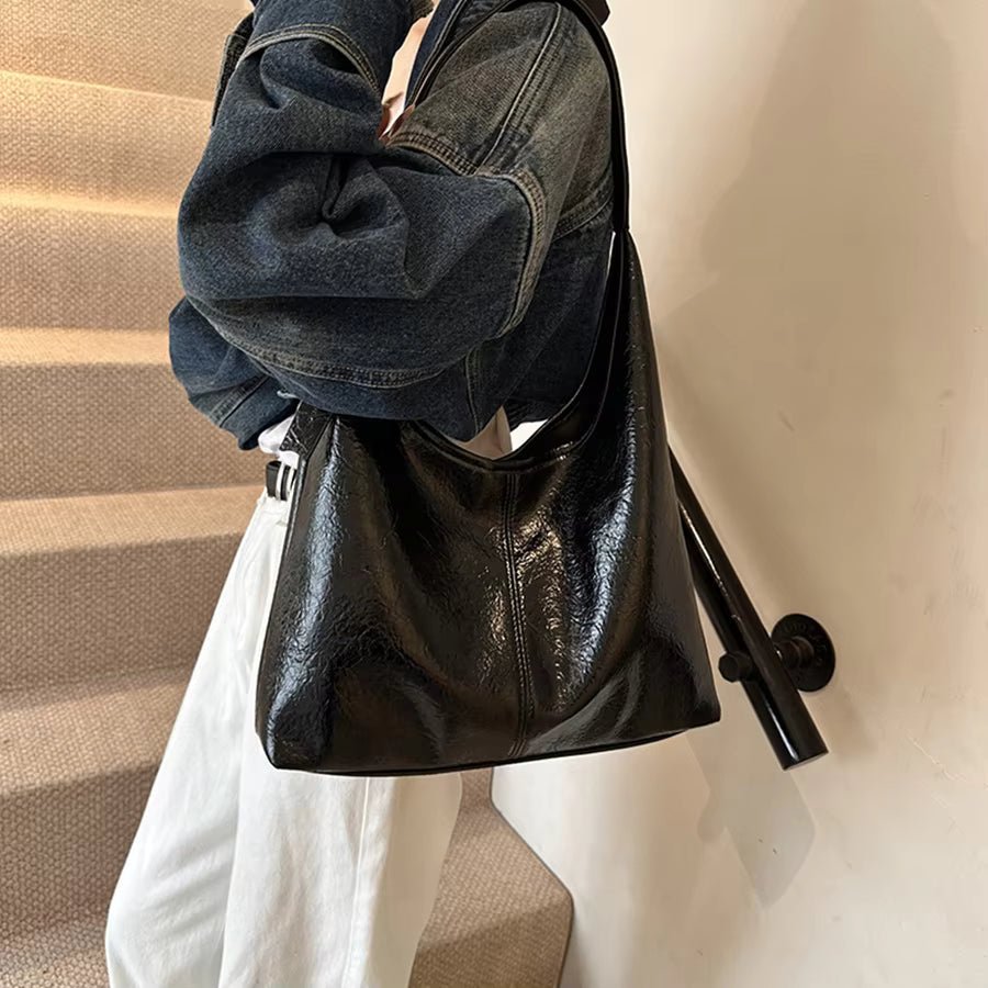 Jenna Glazed Vegan Leather Structured Shopper Tote Bag – view 10