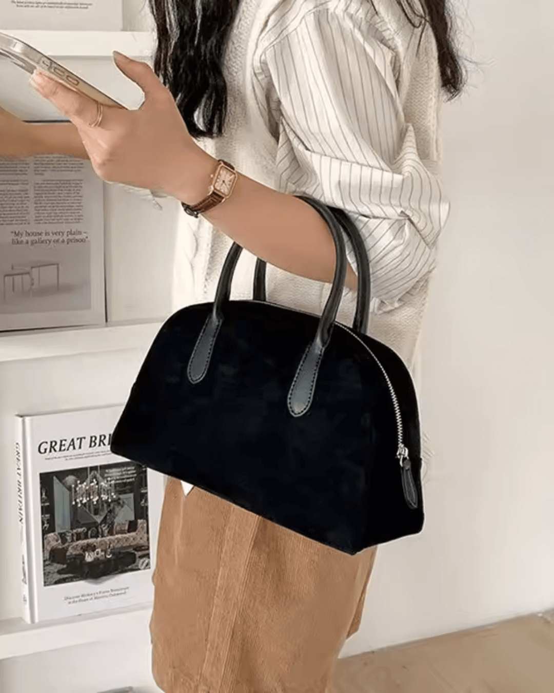 Jenny Small Vintage-Style Faux Suede Open-Top Tote Bag