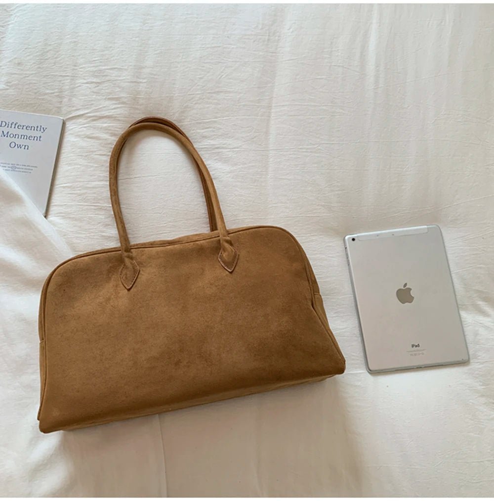 Jenny Large Vintage-Style Faux Suede Shoulder Tote Bag