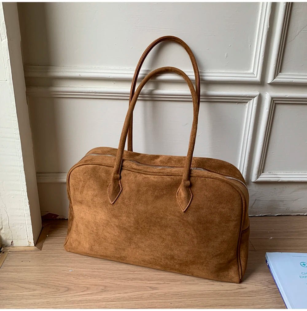 Jenny Large Vintage-Style Faux Suede Shoulder Tote Bag