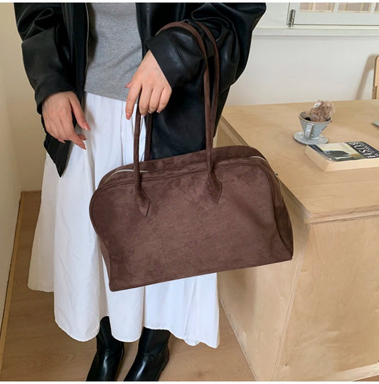Jenny Large Vintage-Style Faux Suede Shoulder Tote Bag