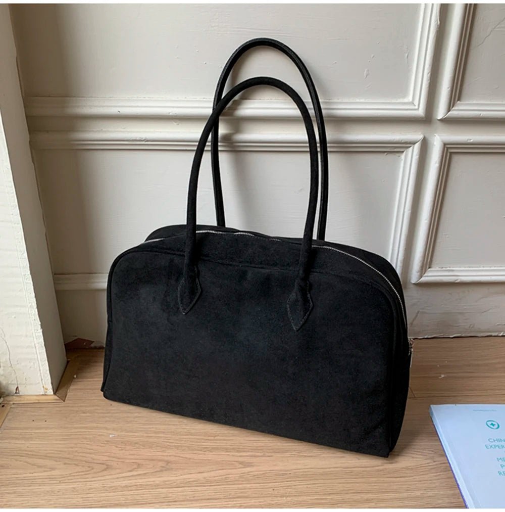 Jenny Large Vintage-Style Faux Suede Shoulder Tote Bag