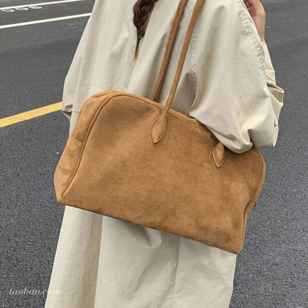 Jenny Large Vintage-Style Faux Suede Shoulder Tote Bag – view 3