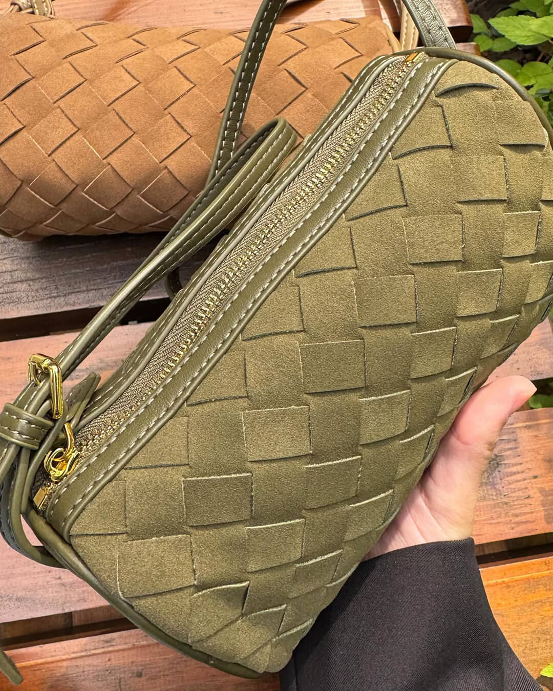 Eva Woven Faux Suede Crossbody Bag with Zip Closure – view 7