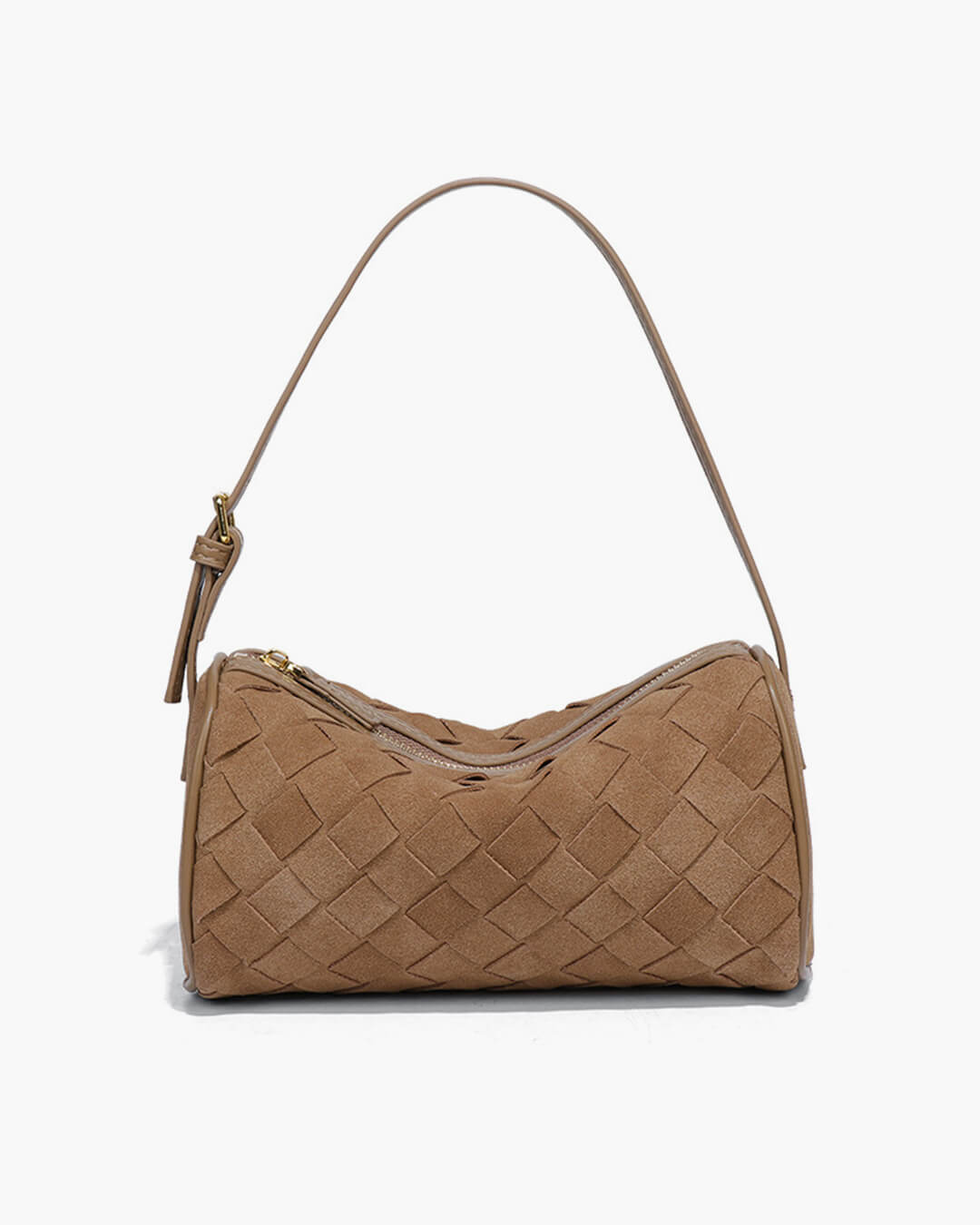 Eva Woven Faux Suede Crossbody Bag with Zip Closure – Light Brown – view 1