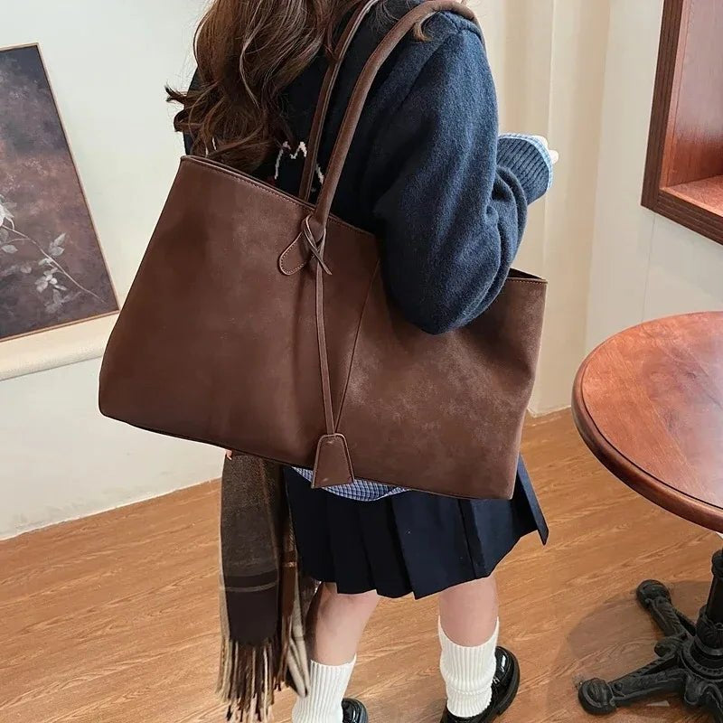Joan Large Vegan Suede Shoulder Bag with Zip Closure