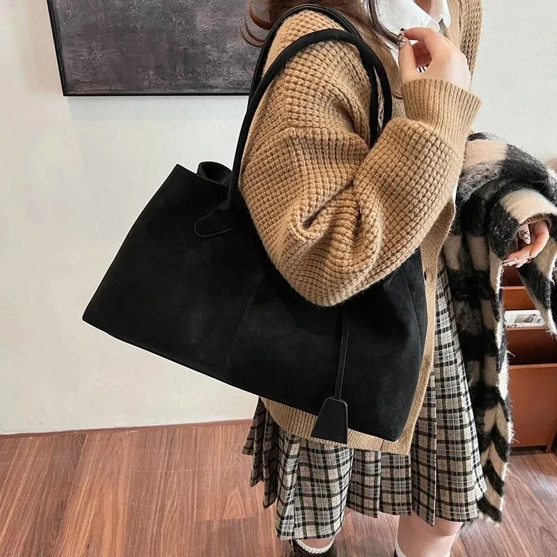 Joan Large Vegan Suede Shoulder Bag with Zip Closure