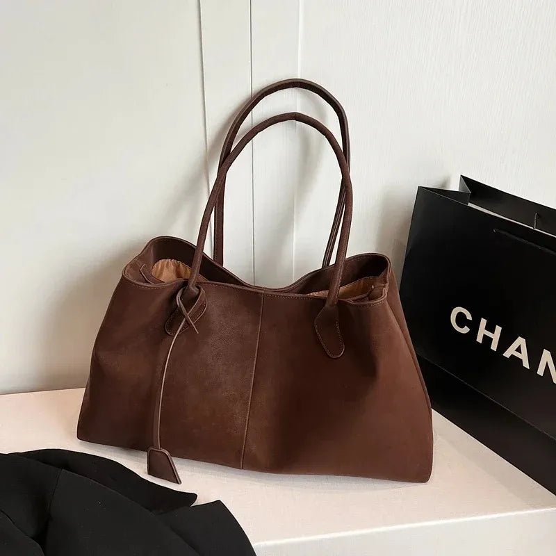 Joan Large Vegan Suede Shoulder Bag with Zip Closure