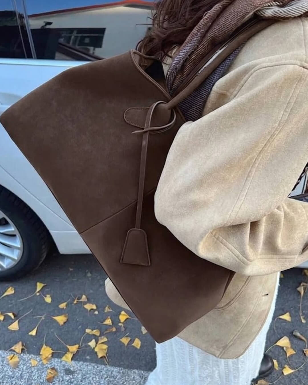 Joan Large Vegan Suede Shoulder Bag with Zip Closure