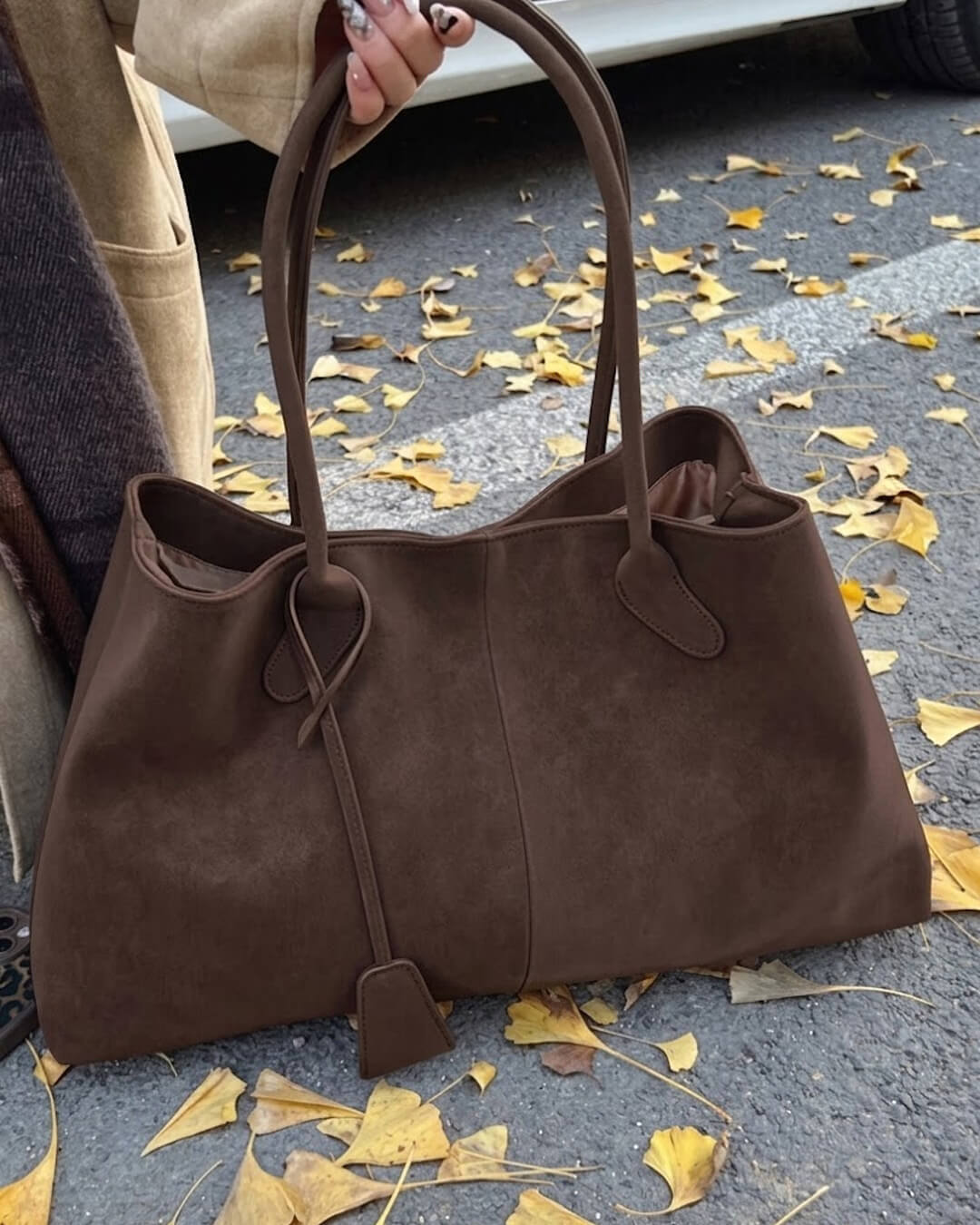 Joan Large Vegan Suede Shoulder Bag with Zip Closure – view 6