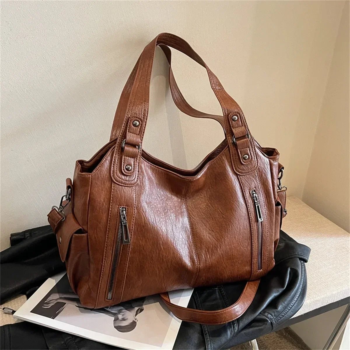 Kyla Colour-Block Faux Leather Shoulder Bag with Zip Closure – view 6