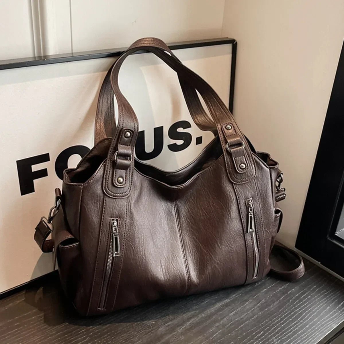 Kyla Colour-Block Faux Leather Shoulder Bag with Zip Closure