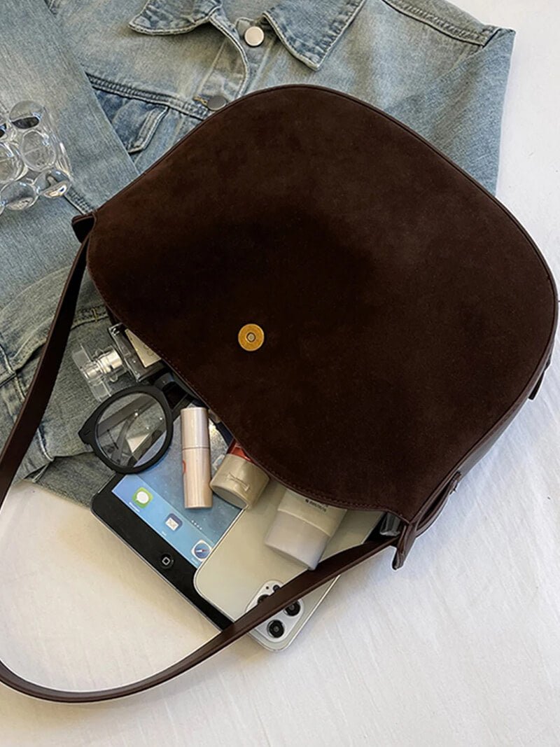 Lily Slouchy Faux Suede Crescent Bag with Magnetic Closure