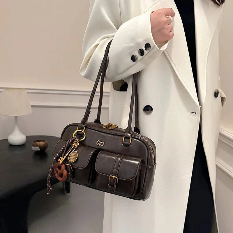 Jessa Multi-Pocket Vegan Leather Handbag with Zip Closure
