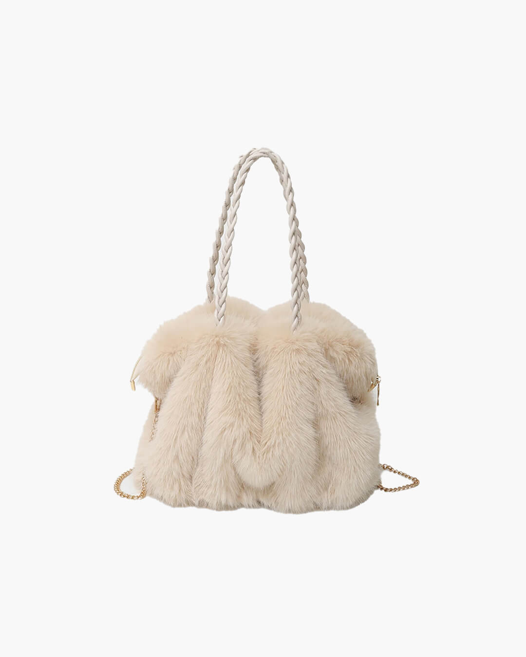 Loreen Pleated Faux Fur Tote Bag with Metal Chain Strap