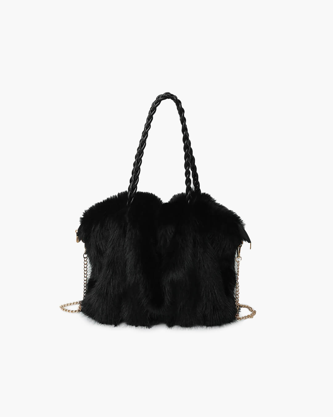 Loreen Pleated Faux Fur Tote Bag with Metal Chain Strap