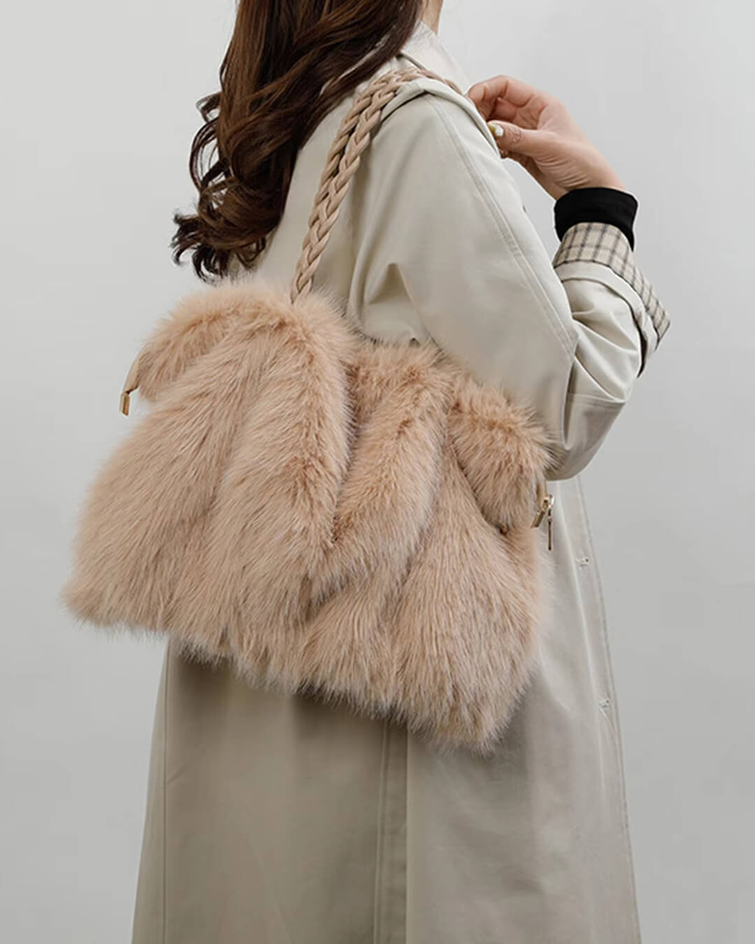 Loreen Pleated Faux Fur Tote Bag with Metal Chain Strap – view 5