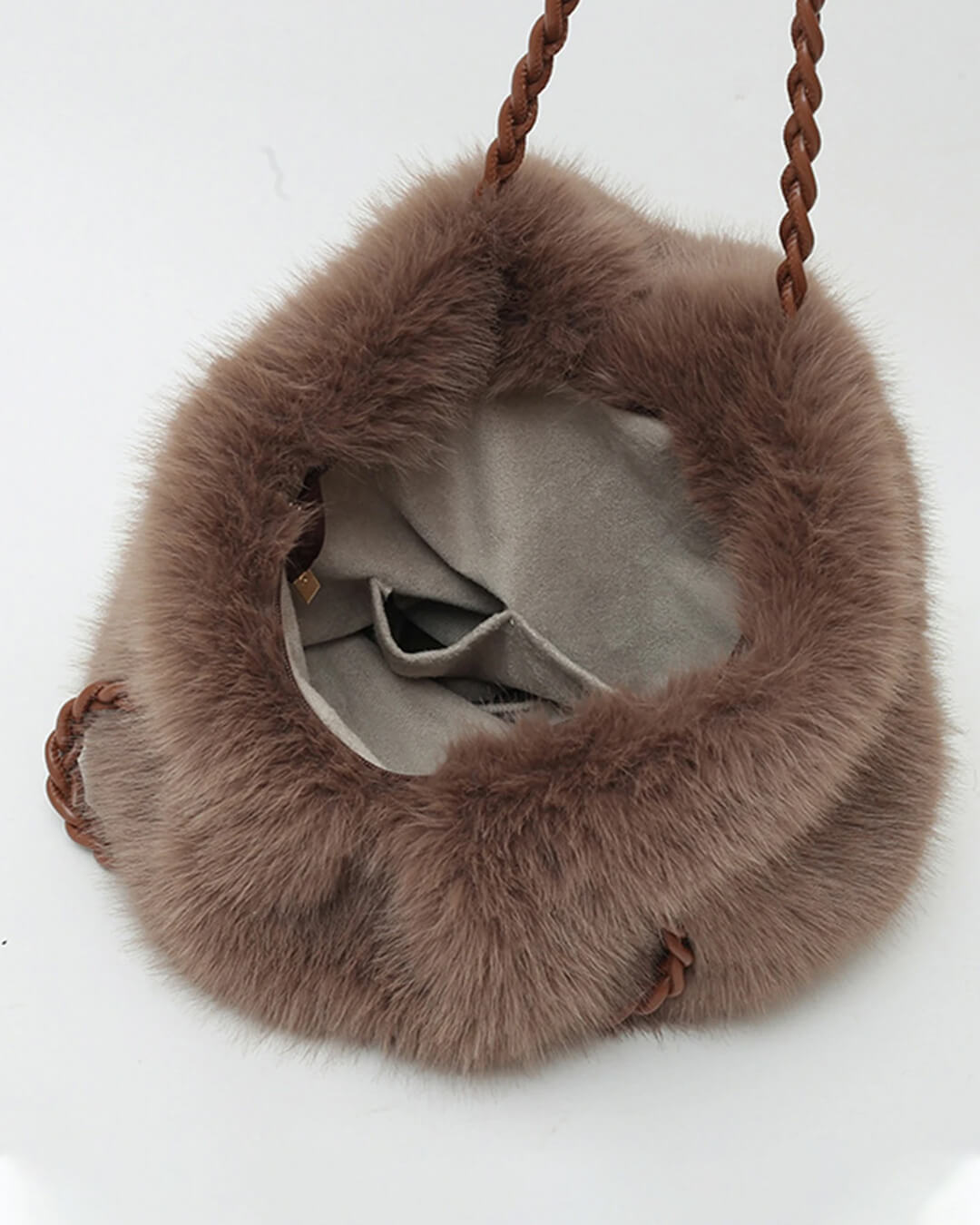 Loreen Pleated Faux Fur Tote Bag with Metal Chain Strap – view 4
