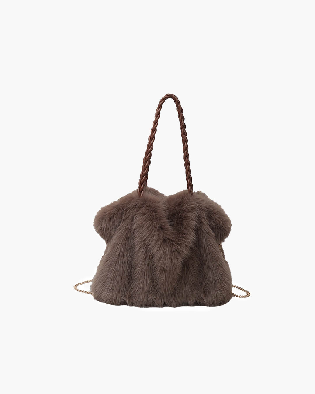 Loreen Pleated Faux Fur Tote Bag with Metal Chain Strap