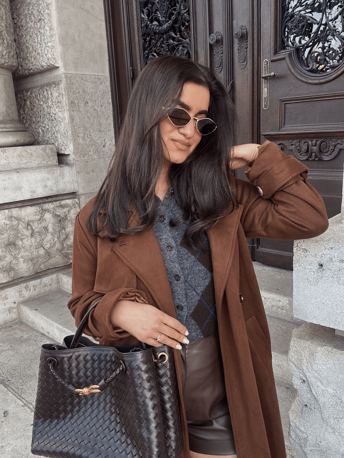 Lucia Woven Vegan Leather Structured Handbag in Two Sizes – view 5