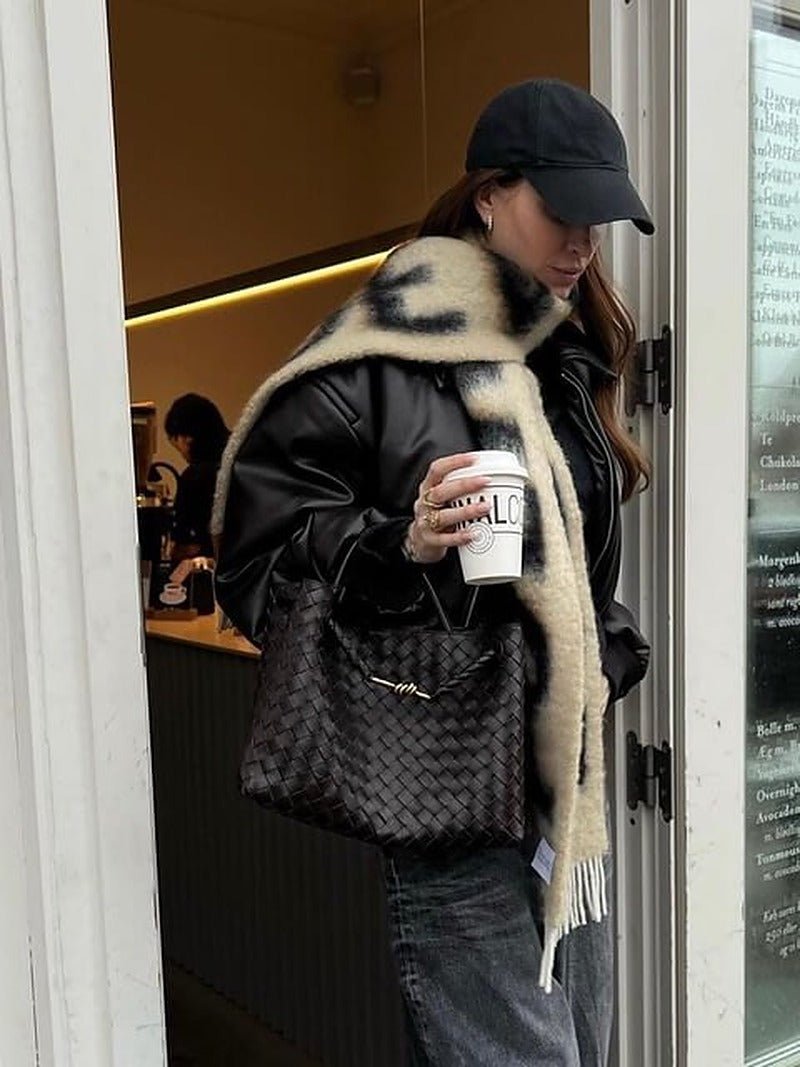 Lucia Woven Vegan Leather Structured Handbag in Two Sizes – view 6