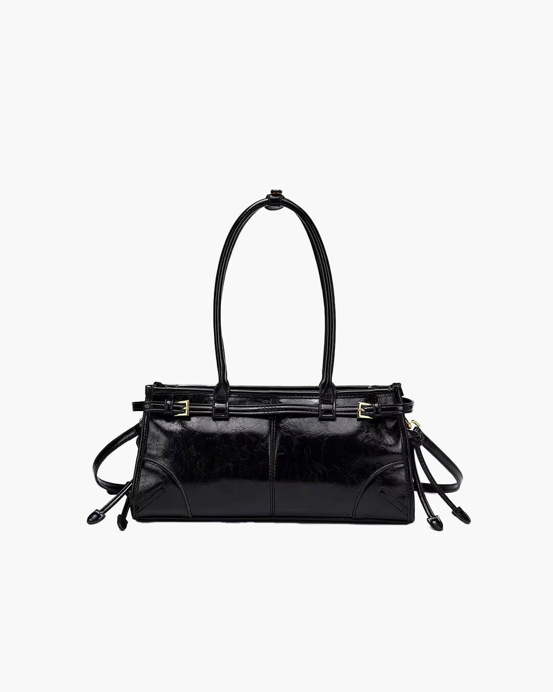 Luna PU Leather Shoulder Bag with Belt Buckle Detail – Black – view 1