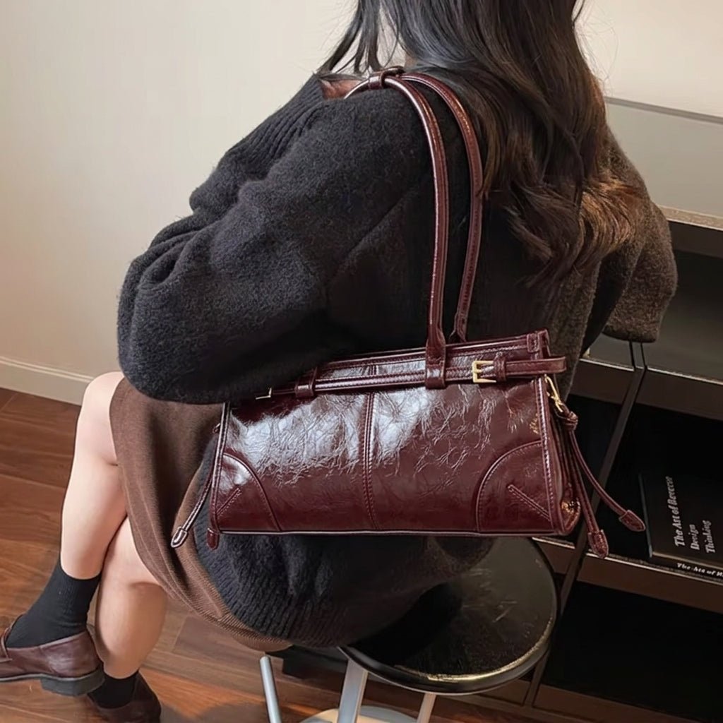 Luna PU Leather Shoulder Bag with Belt Buckle Detail