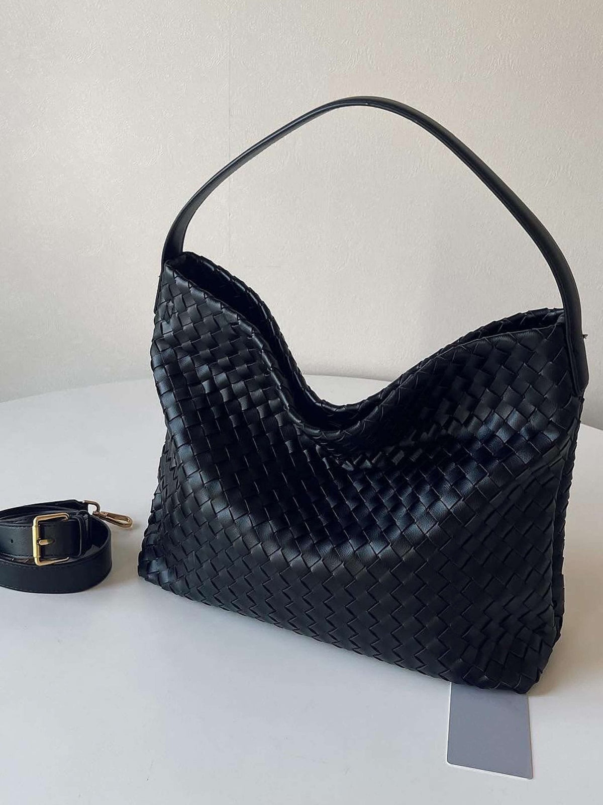 Sylvia Woven Vegan Leather Structured Tote Bag – view 8