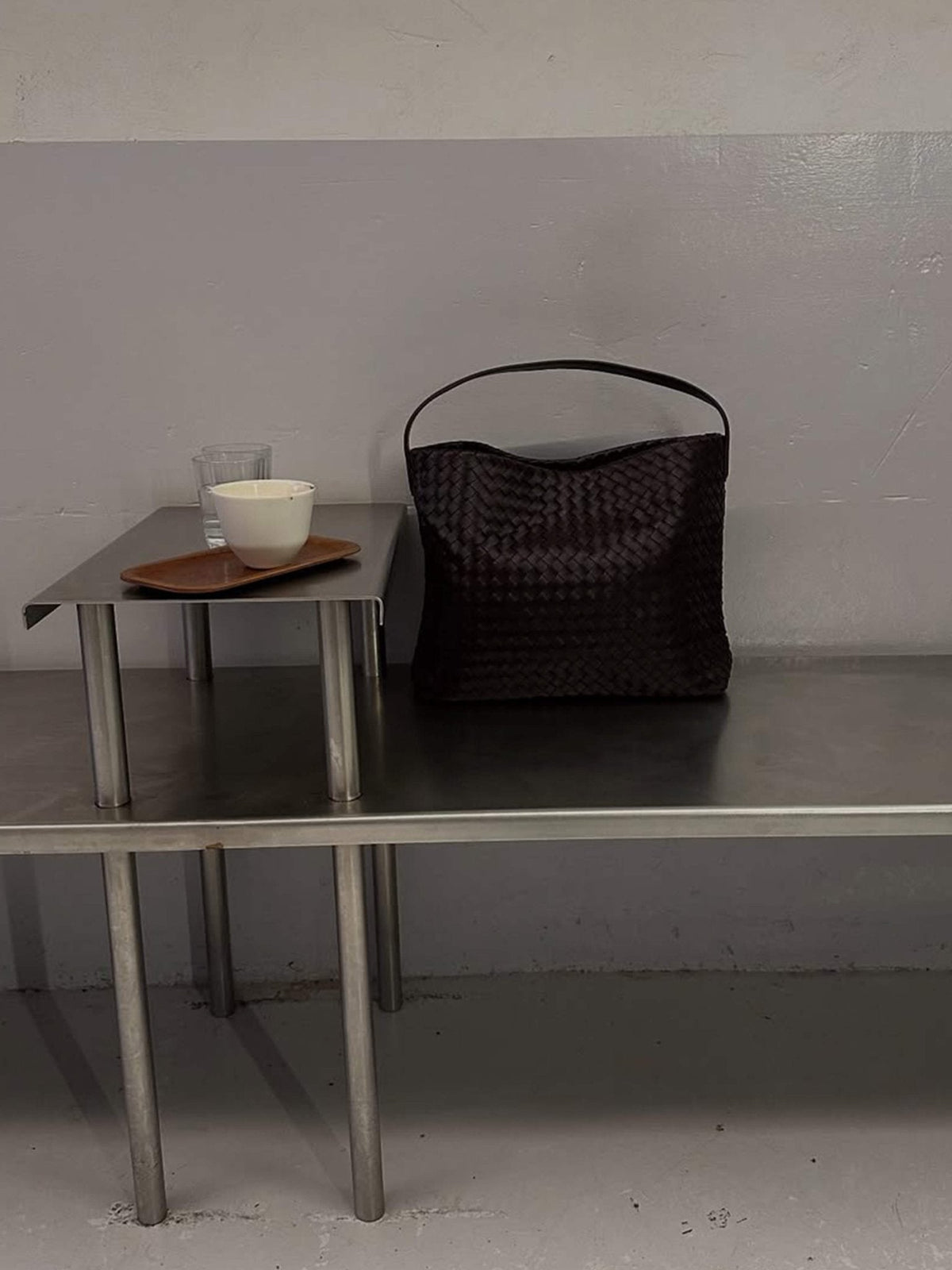Sylvia Woven Vegan Leather Structured Tote Bag – view 11