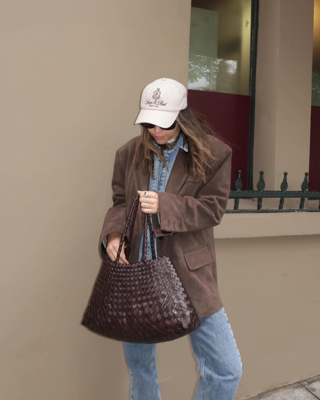 Marissa Medium Woven Vegan Leather Crescent Shoulder Bag