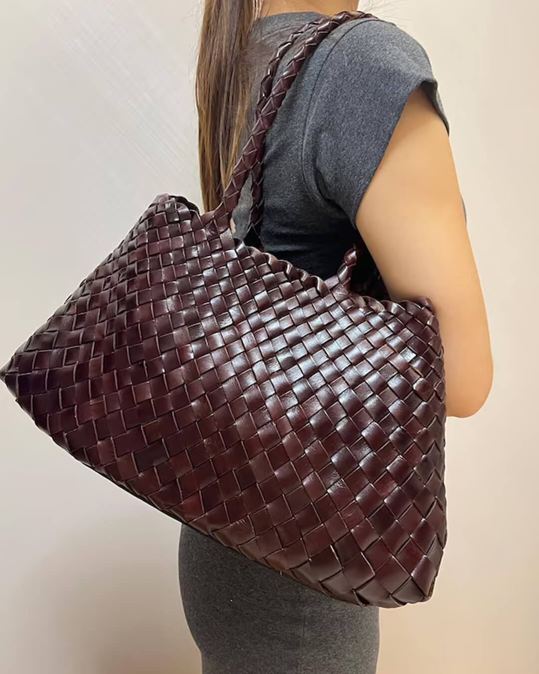 Marissa Medium Woven Vegan Leather Crescent Shoulder Bag
