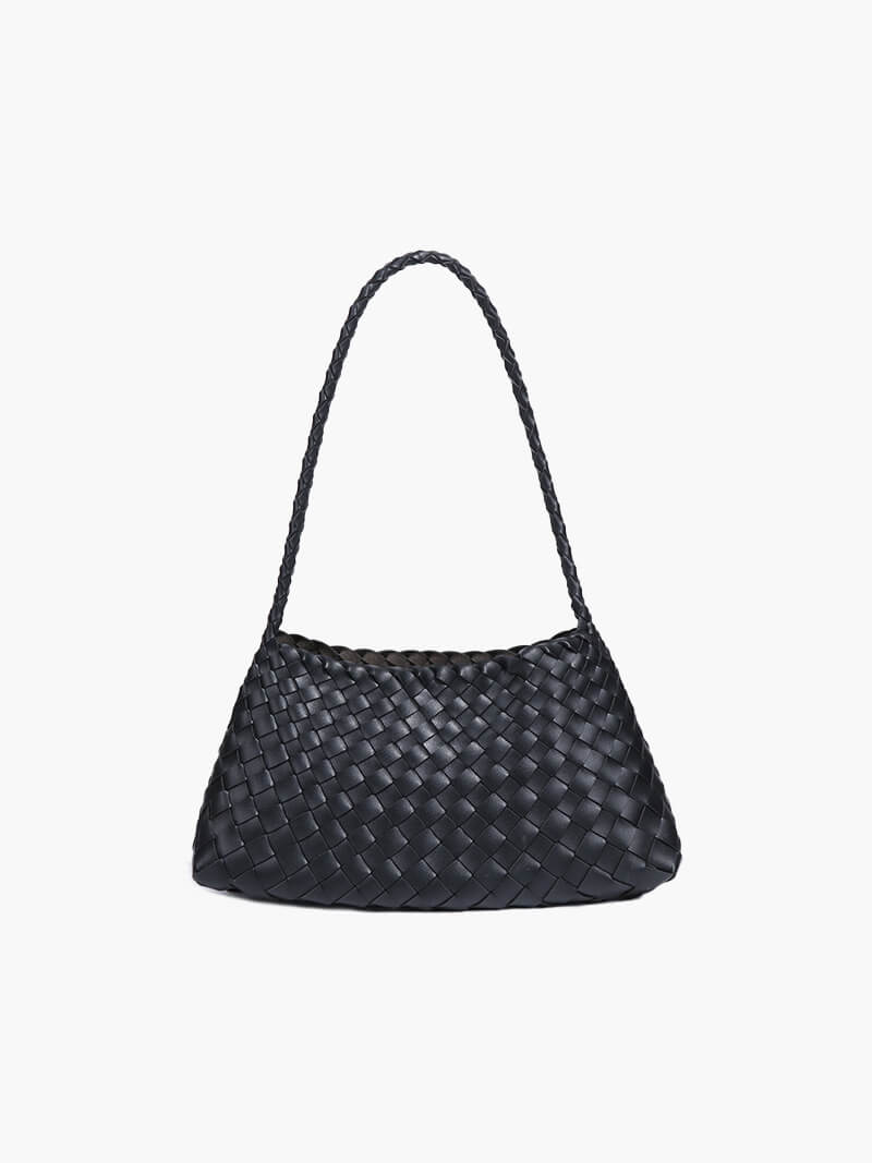 Marissa Small Woven Vegan Leather Crescent Bag with Handle