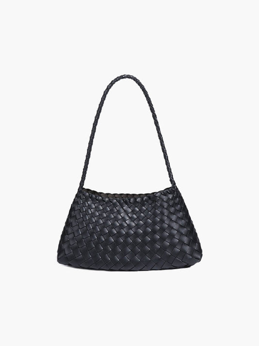 Marissa Small Woven Vegan Leather Crescent Bag with Handle