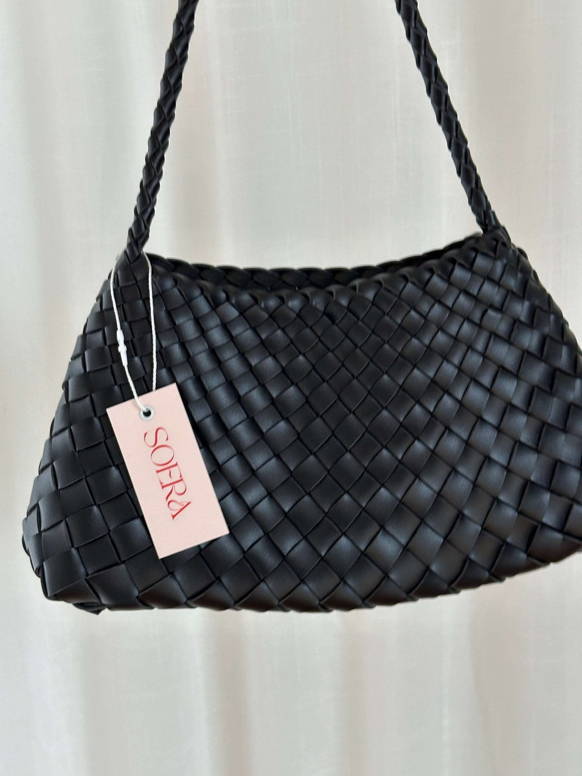 Marissa Small Woven Vegan Leather Crescent Bag with Handle