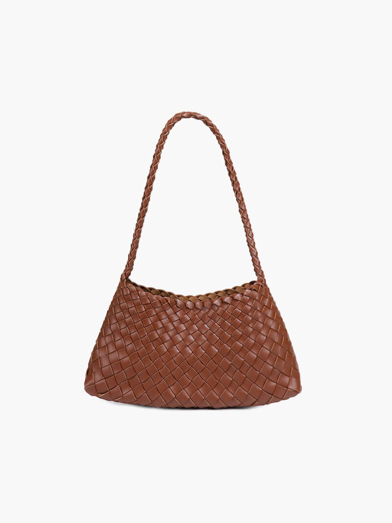 Marissa Small Woven Vegan Leather Crescent Bag with Handle