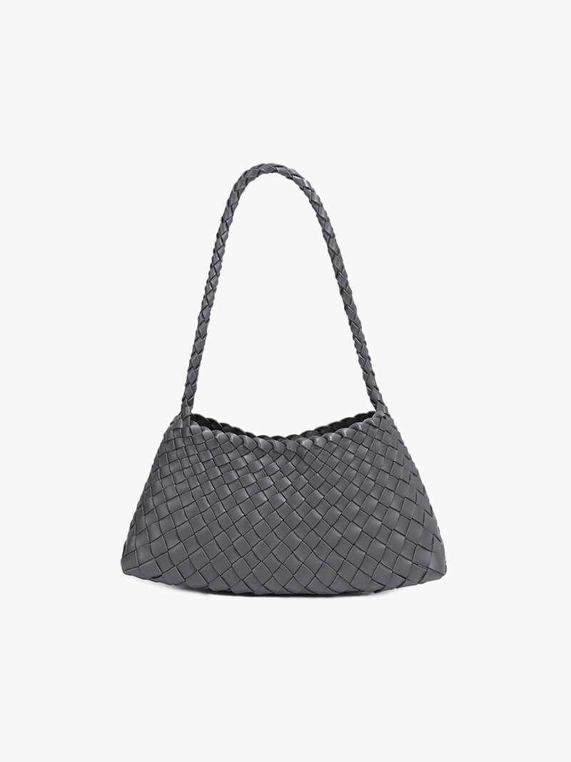 Marissa Small Woven Vegan Leather Crescent Bag with Handle