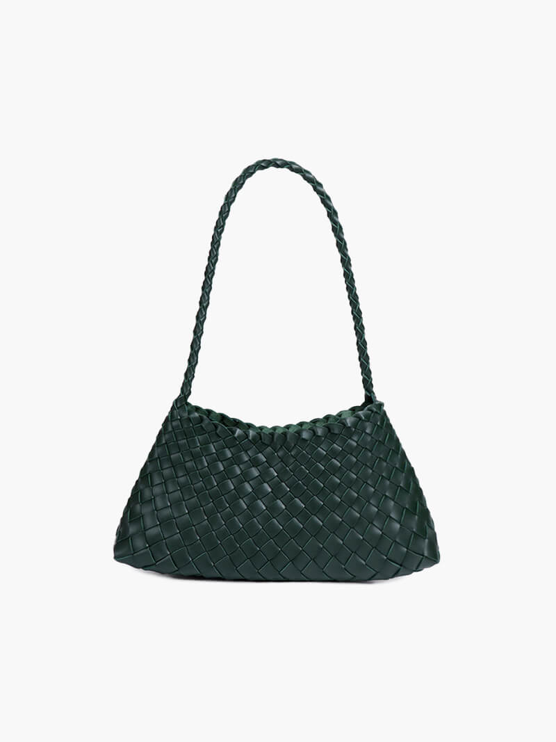Marissa Small Woven Vegan Leather Crescent Bag with Handle