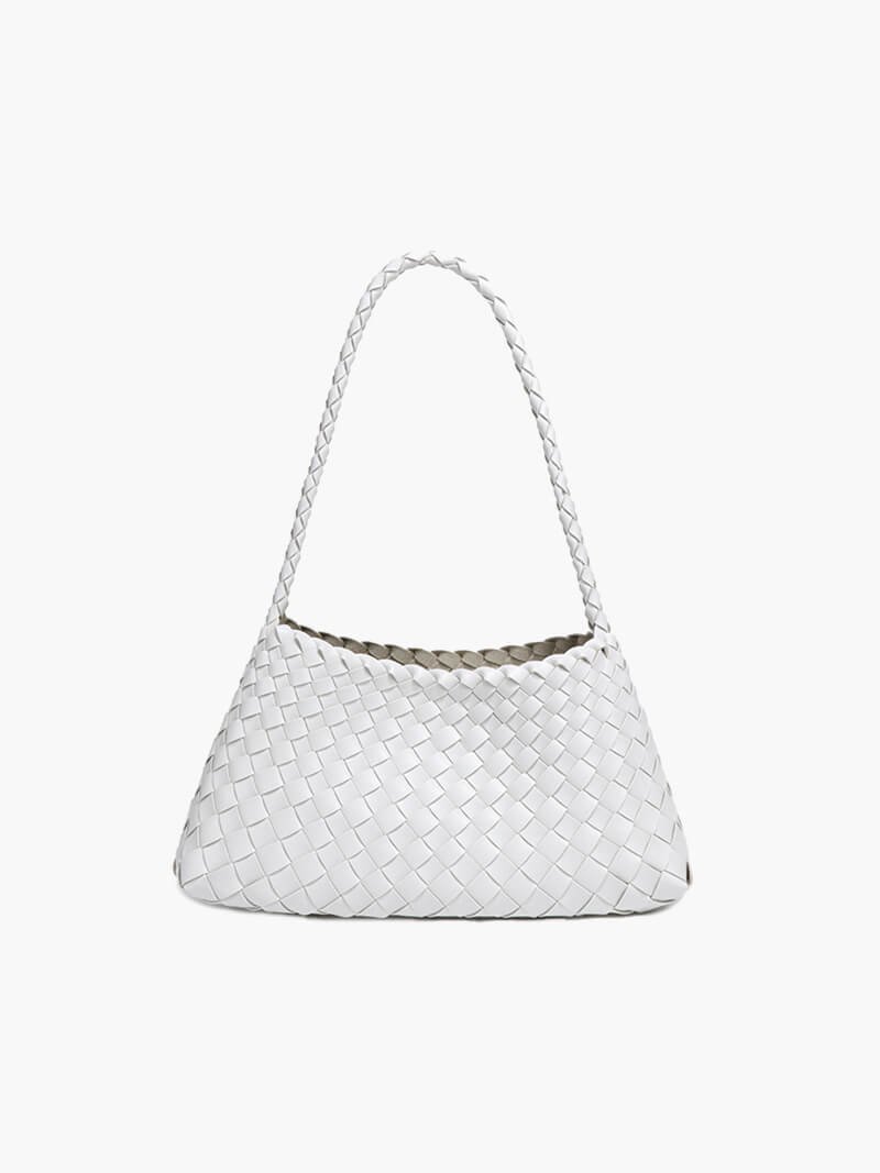 Marissa Small Woven Vegan Leather Crescent Bag with Handle