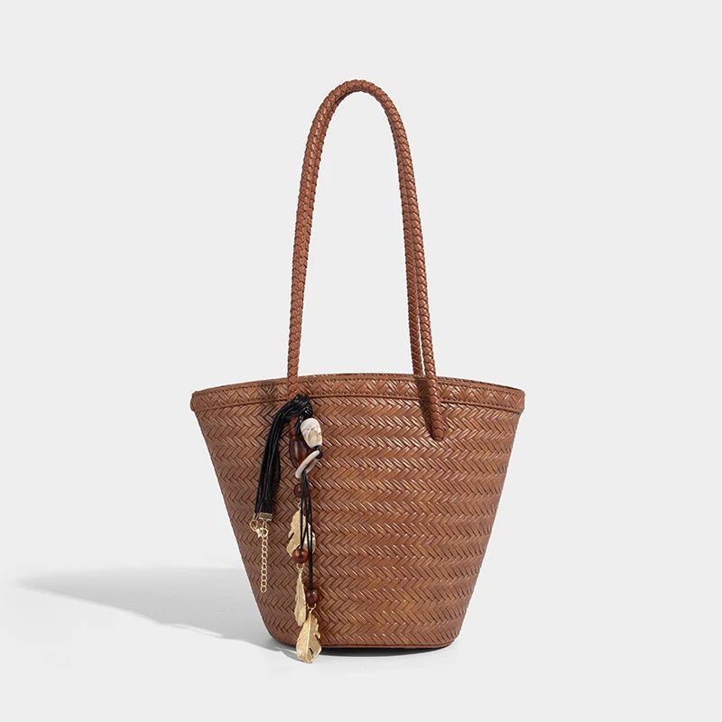 Meryl Woven Bucket Bag with Removable Pouch and Adjustable Strap