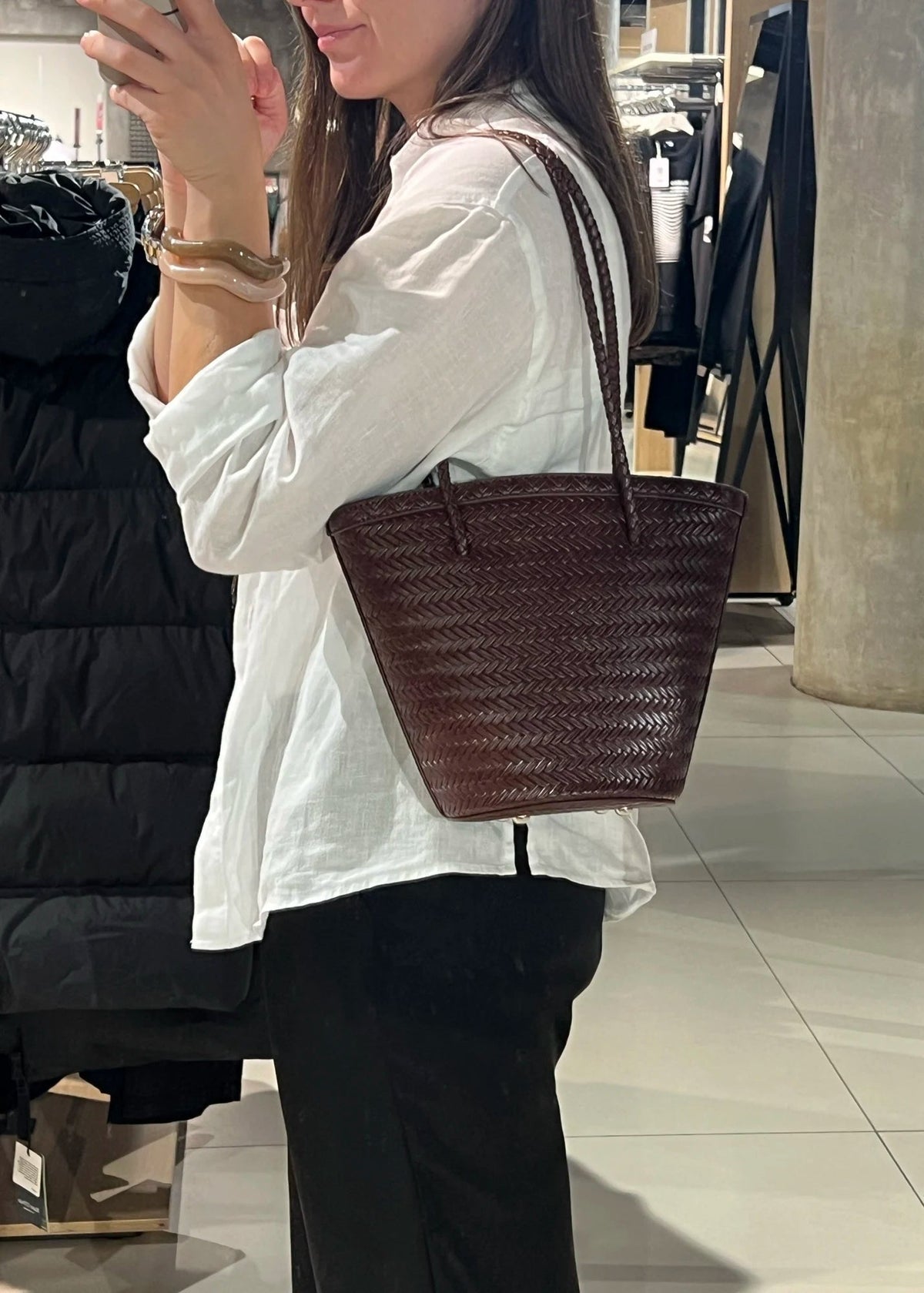 Meryl Woven Bucket Bag with Removable Pouch and Adjustable Strap