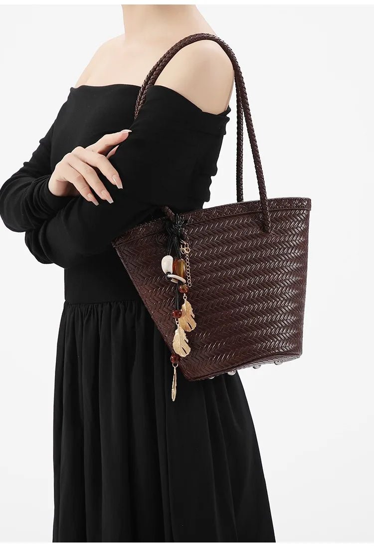 Meryl Woven Bucket Bag with Removable Pouch and Adjustable Strap