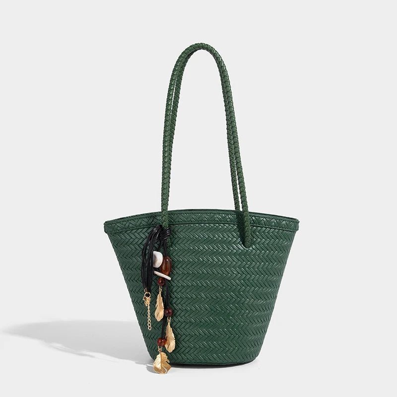 Meryl Woven Bucket Bag with Removable Pouch and Adjustable Strap