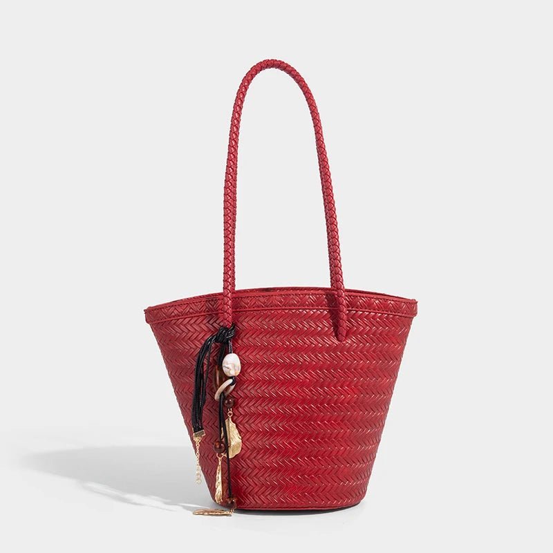 Meryl Woven Bucket Bag with Removable Pouch and Adjustable Strap
