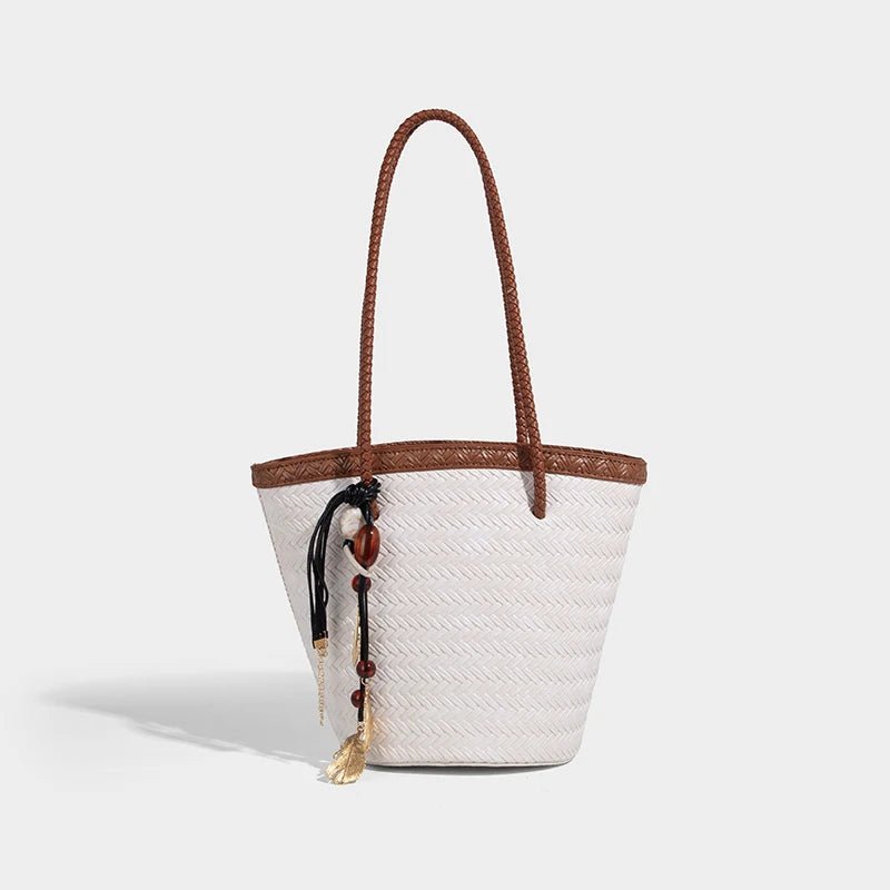 Meryl Woven Bucket Bag with Removable Pouch and Adjustable Strap
