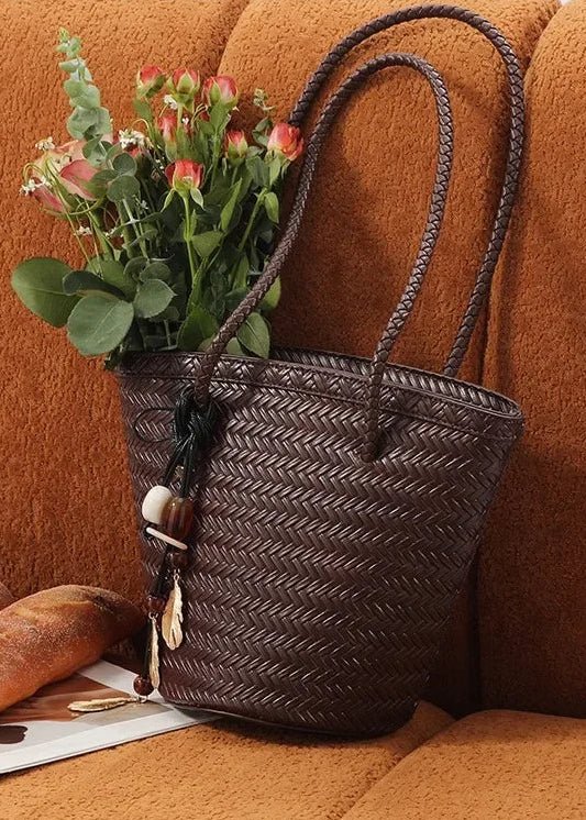 Meryl Woven Bucket Bag with Removable Pouch and Adjustable Strap