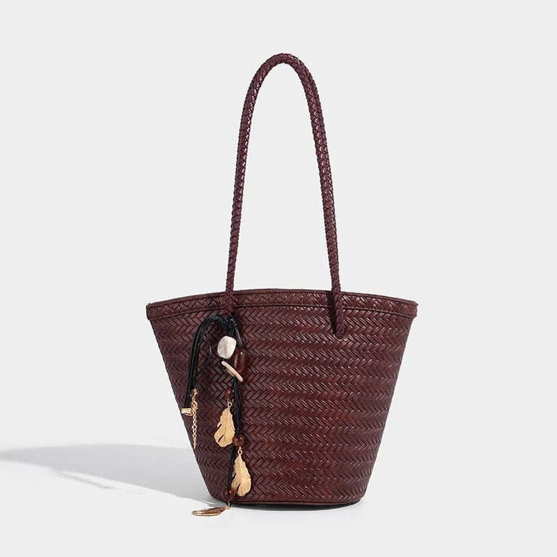 Meryl Woven Bucket Bag with Removable Pouch and Adjustable Strap – Coffee – view 1